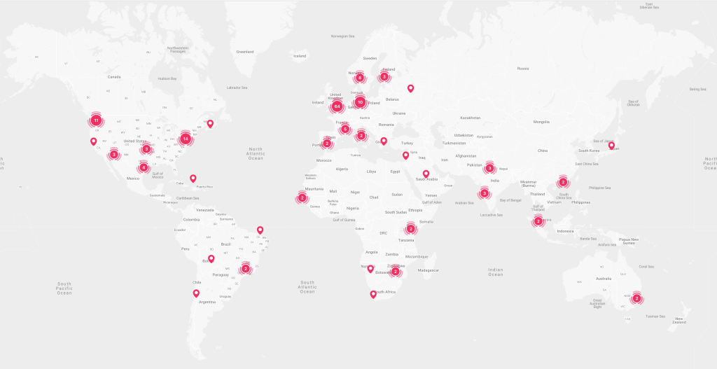 Map of virtual conference participants' locations