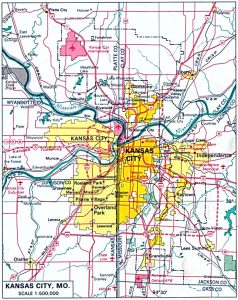 The state boundary runs through Kansas City