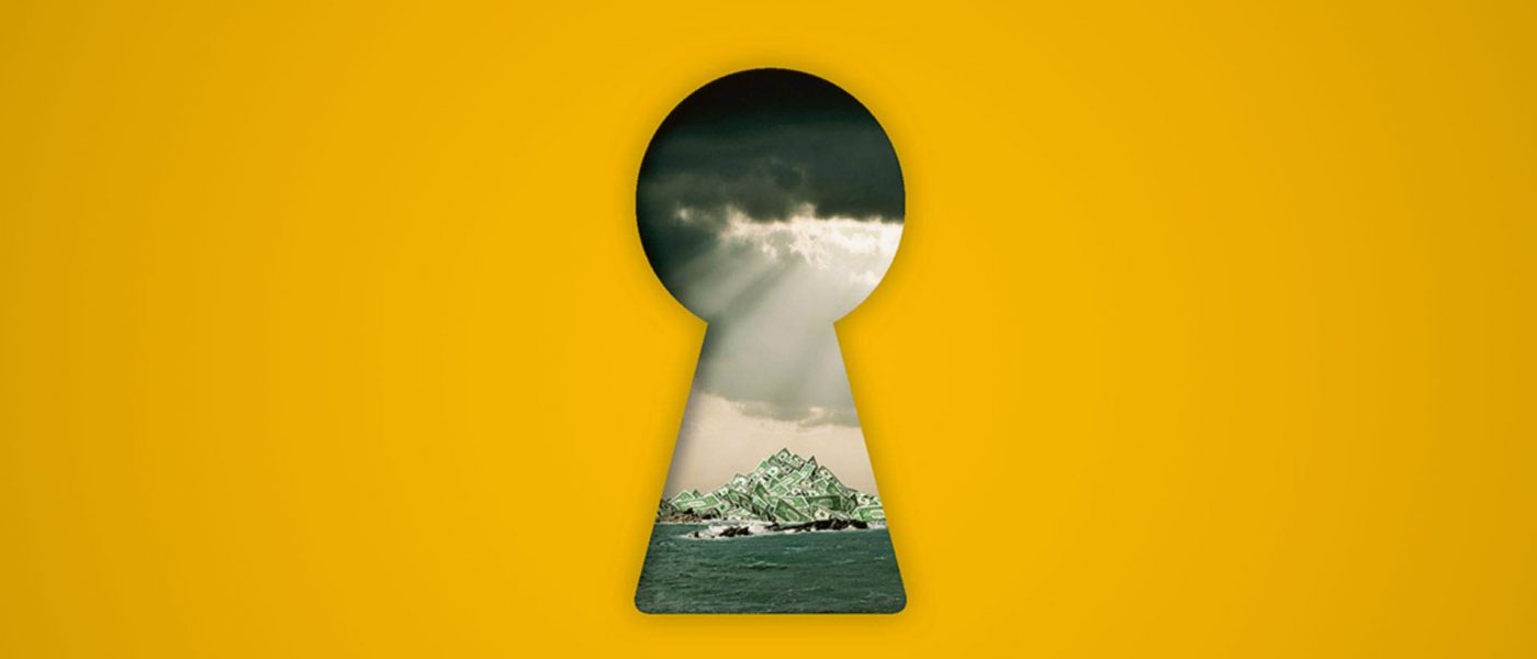 A cloudy landscape seen through a keyhole