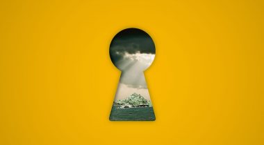 A cloudy landscape seen through a keyhole