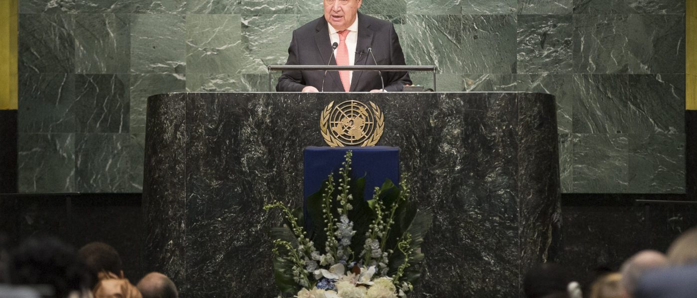 UN Secretary-General Antonio Guterres speaking at the UN General Assembly