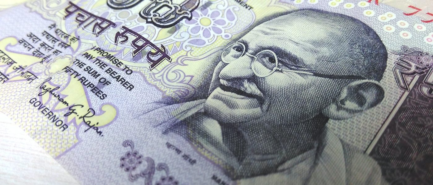 Close up of an Indian Rupee banknote