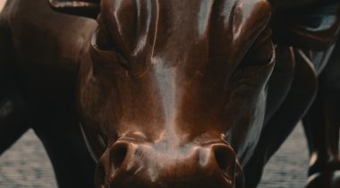 Close up of Wall Street Bull statue